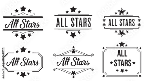 Creative all stars logo and badge collection isolated on transparent background