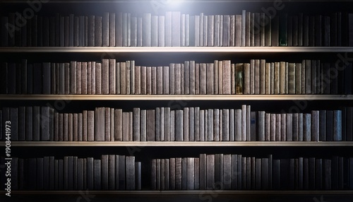 bookshelves with top lighting in the dark abstract background