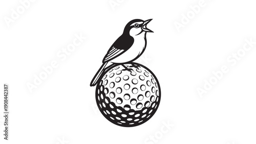 Cute bird perched on a golf ball illustration
