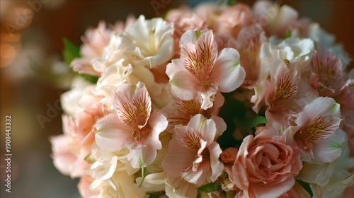 Delicate Peach and Cream Alstroemeria Bouquet in Soft Sunlight.