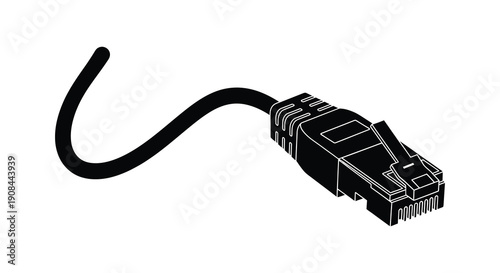 A stark black silhouette of an ethernet cable and rj45 connector highlighting modern connectivity technology silhouette high quality