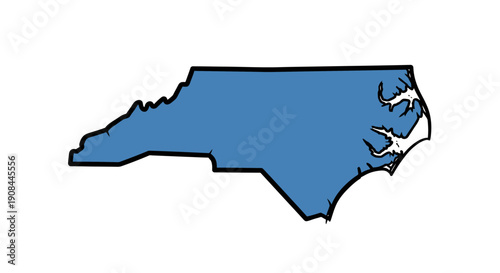 Map of North Carolina State Highlighting Key Coastal and Inland Regions for Geographic or Business Use