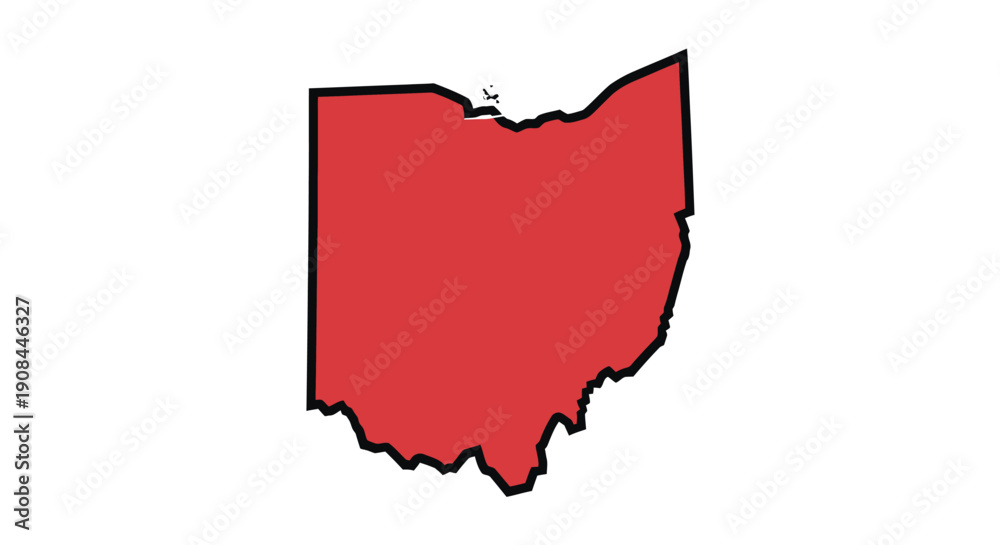 Obraz premium Vibrant Red Map Outline of Ohio State Highlighting Its Geographic Boundaries