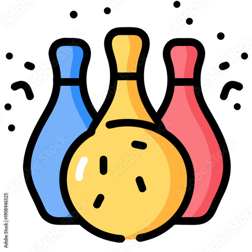 Colorful Bowling Pins Vector Illustration in Flat Design for Sports, Recreation, and Leisure Game Graphics.