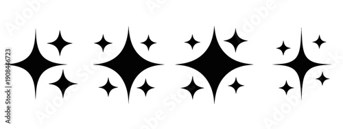 sparkle star icon set, simple star burst symbol with transparent PNG and vector illustration, shimmering four pointed star icons, sparkle elements, glowing decoration symbols, minimal design for moder