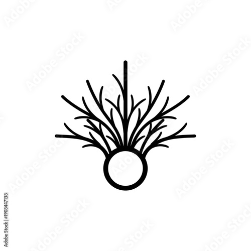 Abstract minimalist plant logo with circle and lines, nature symbol, organic growth concept