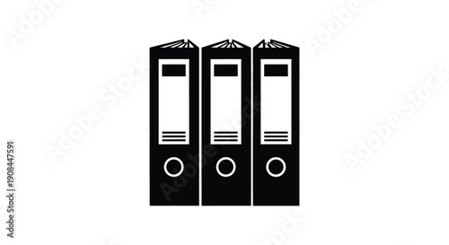 Three black ring binders stand closely aligned showcasing a minimalist graphic design silhouette high quality professional detailed modern