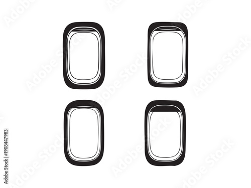 Airplane window icons showing different shade positions for aviation and flight concept art