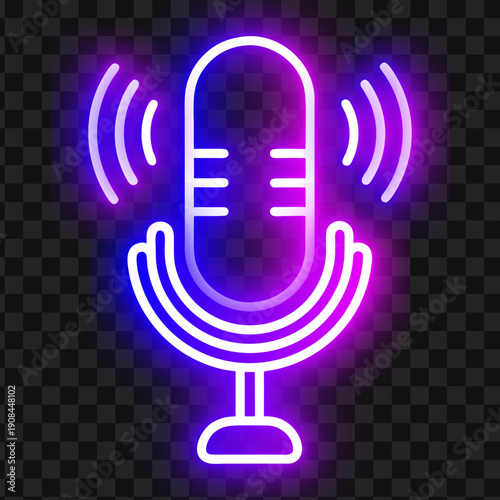 Neon Microphone Broadcasting Studio Recording Vocal Performance