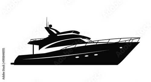 A sleek modern yacht is prominently displayed against a white background creating a striking silhouette high quality professional