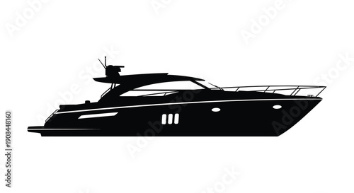A sleek modern yacht is depicted in a stark black outline against a white background a striking silhouette