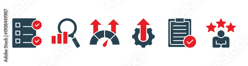 Evaluation banner web icon vector illustration for assessment system of business and organization standards with analysis, performance, plan, improvement, results, and feedback icon