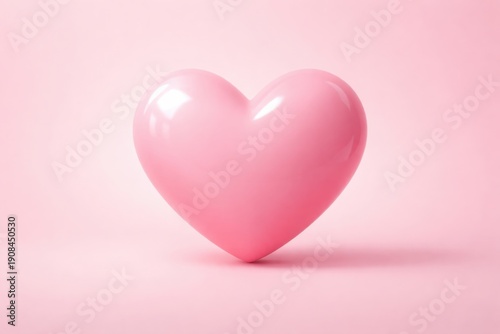 A glossy pink heart shape on a soft pink background, symbolizing love and affection.