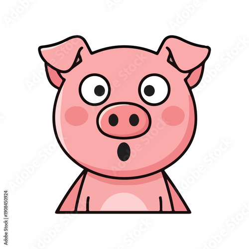 Surprised Cartoon Pig Icon Cute Swine Character Vector