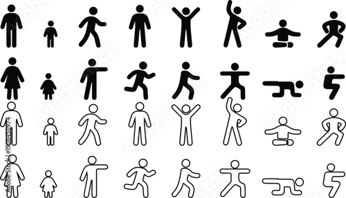 physical exercise fitness activities black black outline icons set vector illustration design collection 