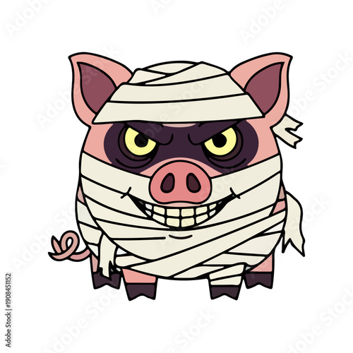 Obraz na płótnie Cute Pig in Mummy Costume Spooky Illustration