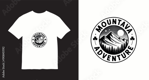 Mountava adventure vintage circular emblem with moon and stars