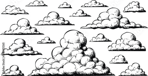 A collection of variously shaped clouds floating in the sky Vector