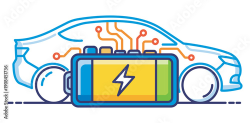 Electric vehicle EV battery power system charging icon Green energy eco friendly sustainable transport technology future
