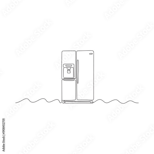 Simple line drawing showcasing a modern stainless steel side by side refrigerator