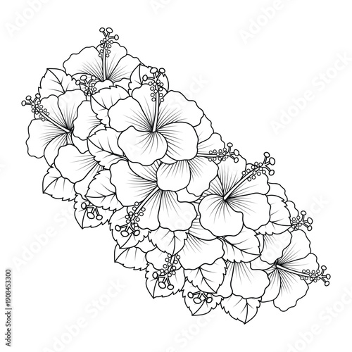 rose of sharon flower coloring page illustration with line art stroke of black and white hand drawn