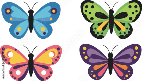 A beautiful set of colorful vector butterflies and moths isolated on white, featuring summer swallowtail designs with vibrant orange and yellow wings for nature-inspired spring fly insect graphics