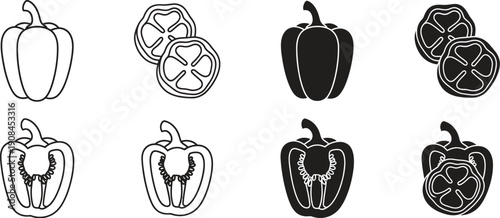 Pepper icons in various styles for food design