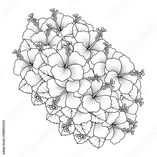 rose of sharon flower coloring page illustration with line art stroke of black and white hand drawn