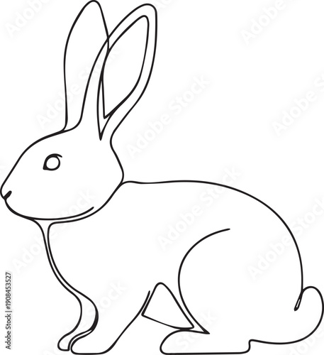 A simple line drawing depicts a rabbit in a seated position