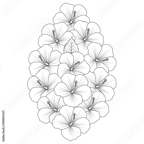 rose of sharon flower coloring page illustration with line art stroke of black and white hand drawn