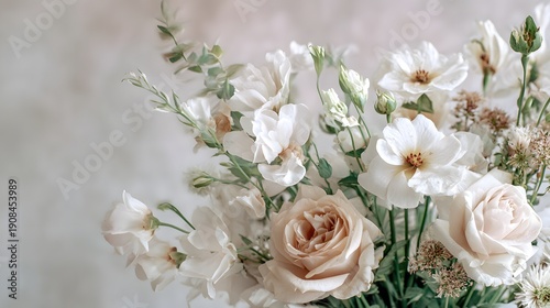 Elegant Arrangement of Soft Pink and White Roses and Anemones.