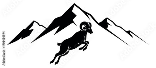 Graphic illustration of a bighorn sheep depicting a leap across mountains for wilderness branding