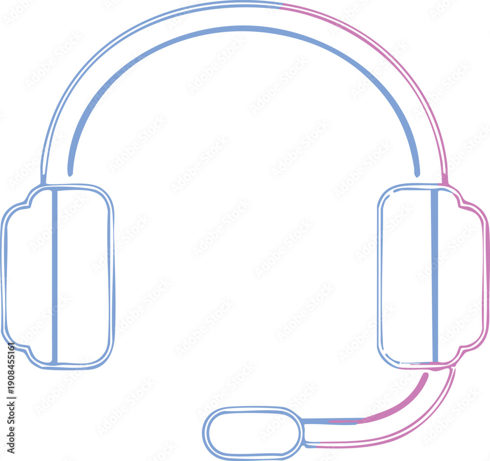 Fototapeta premium Blue and pink outline headphones with microphone headset
