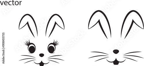 Cute easter Head icon , Bunny faces vector Rabbit ears vector silhouette illustration on white background