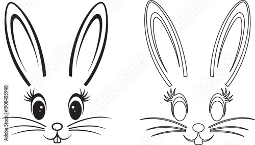 Cute easter Head icon , Bunny faces vector Rabbit ears vector silhouette illustration on white background