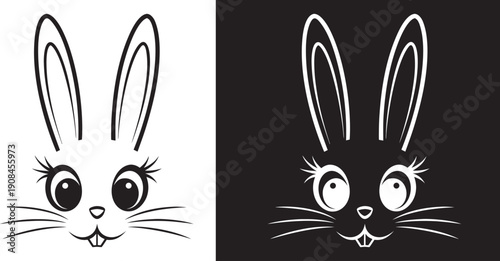 Cute easter Head icon , Bunny faces vector Rabbit ears vector silhouette illustration on white background