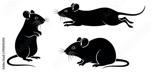 Silhouette rodent set featuring mice in various poses for animal design