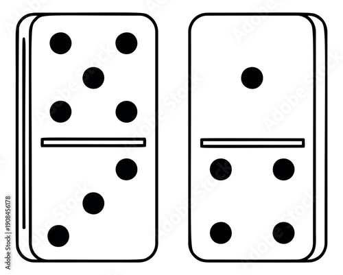Line art domino set featuring two game pieces for board games and education