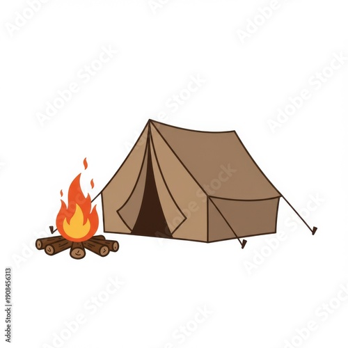 Tan Tent and Campfire Illustration