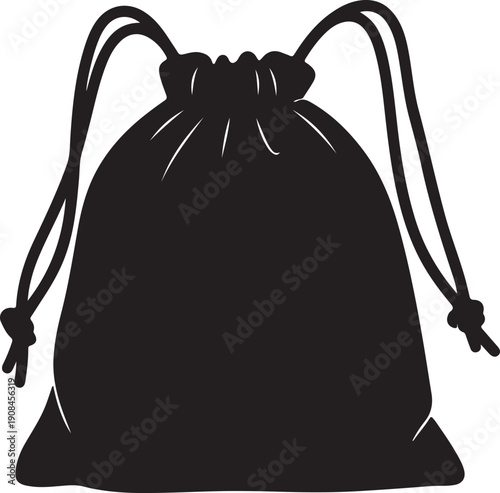 Black drawstring bag isolated on transparent background