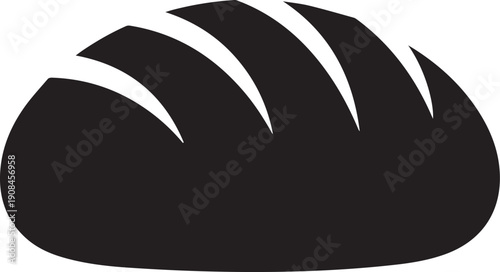 Simple black silhouette of a loaf of bread on white background