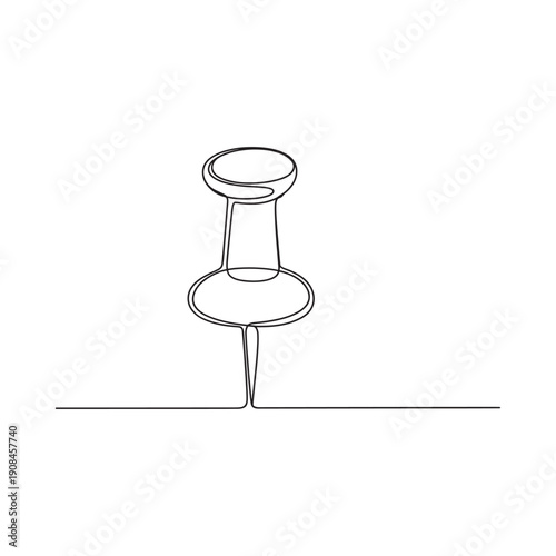 A minimalist continuous line drawing of a classic push pin on a flat surface