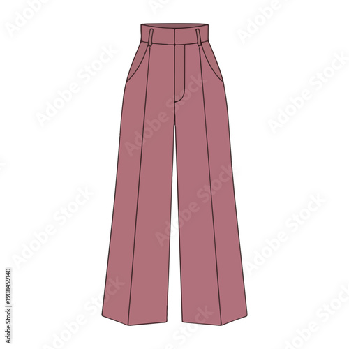 High Waisted Wide Leg Trousers Technical Fashion Sketch Mauve