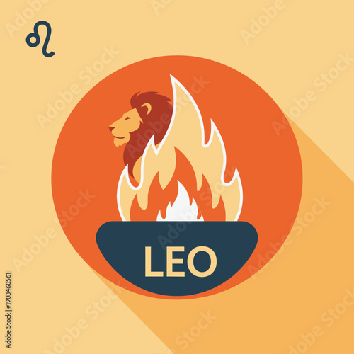 Leo Zodiac Sign Symbol with Lion Head.