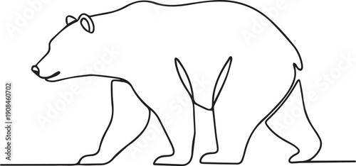 Continuous line drawing of a bear in a side profile view