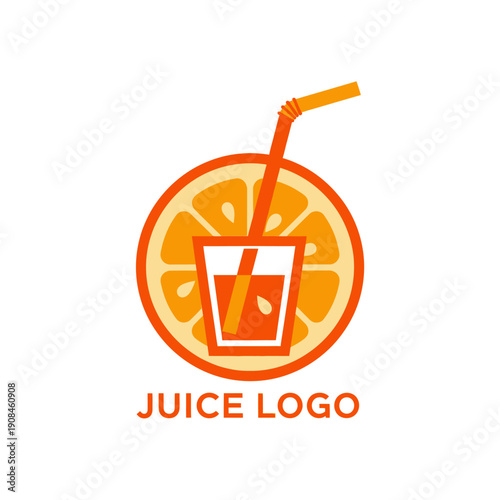 Stylized orange juice logo featuring a glass with a straw inside an orange slice, set against a clean white background.