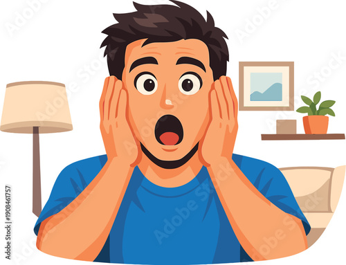 Photo: Close-Up of a Shocked Man Reacting Unexpectedly at Home