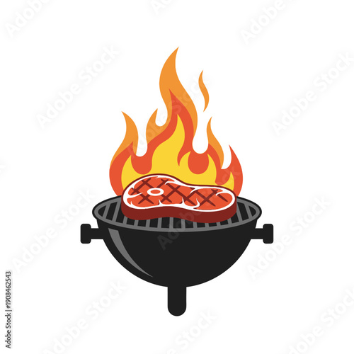 Grilling Steak on BBQ Grill with Flames Icon