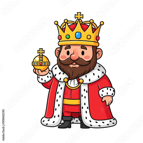 Cartoon King Holding Orb - Royal Character Illustration
