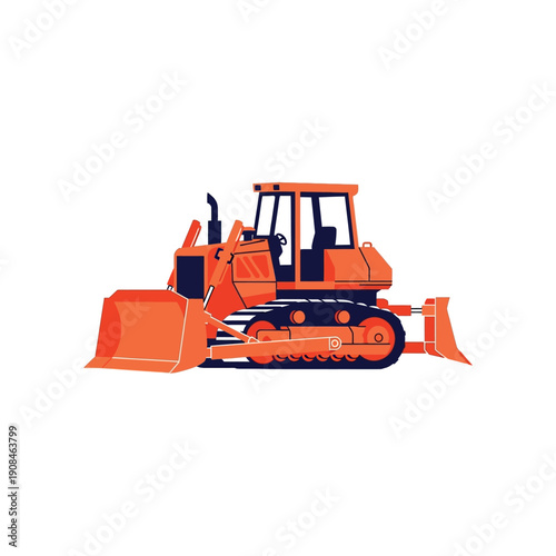 Bulldozer operating in a construction site, heavy machinery at work, industrial environment, vector illustration